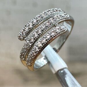 Beautiful Trendy Micro Paved White Diamond CZ Silver Plated Ring Band